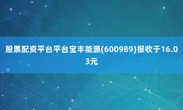 股票配资平台平台宝丰能源(600989)报收于16.03元